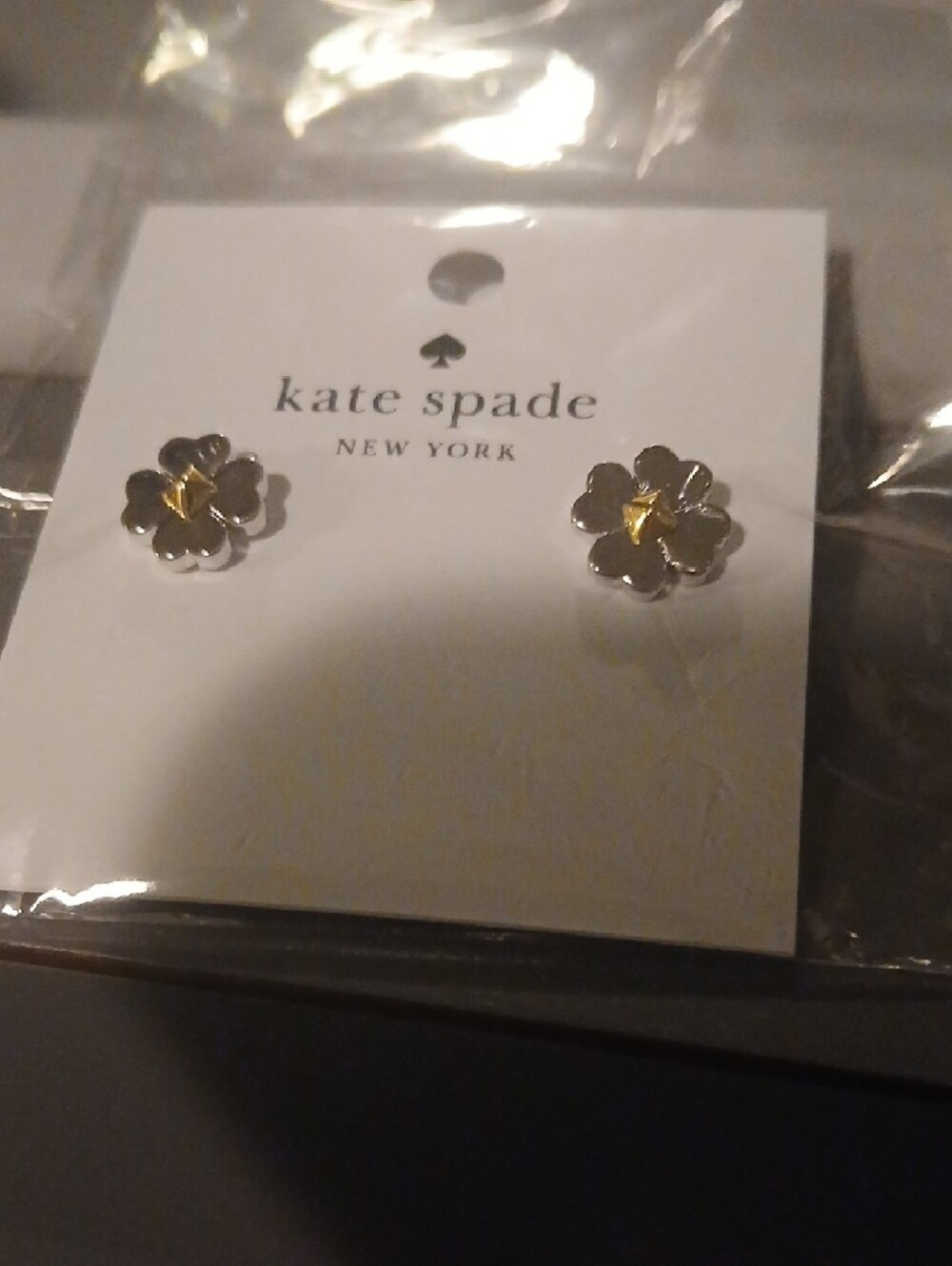 kate spade Silver Flower Stud Earrings with Gold Centers - Picture 2 of 2